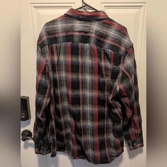 Duluth trading mens black/red/grey 100%‎ cotton plaid flannel shirt size large - Picture 2 of 3